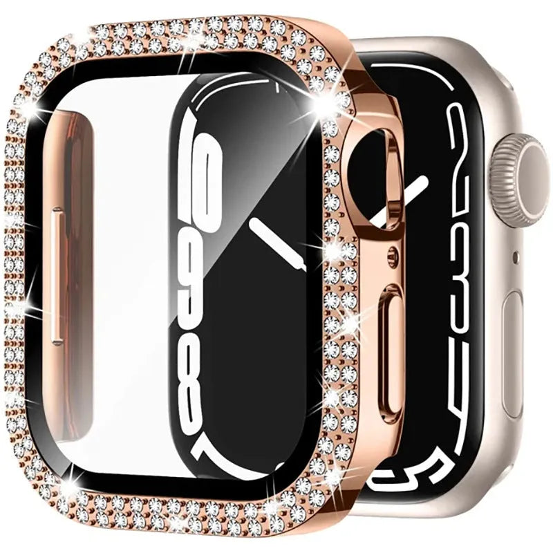 Apple Watch case with double diamond glass screen protection in multiple colour options