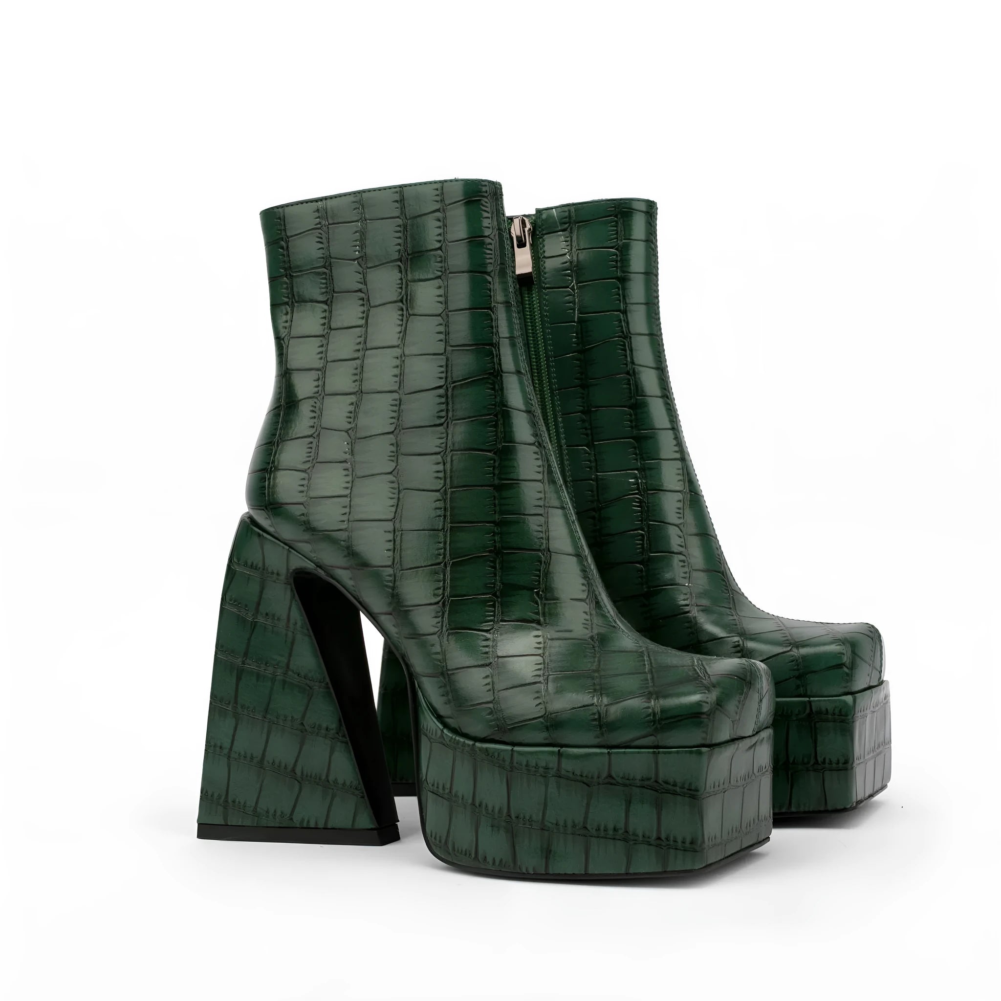 Women's artificial PU ankle boots with a high heel, shown in beige colour.
