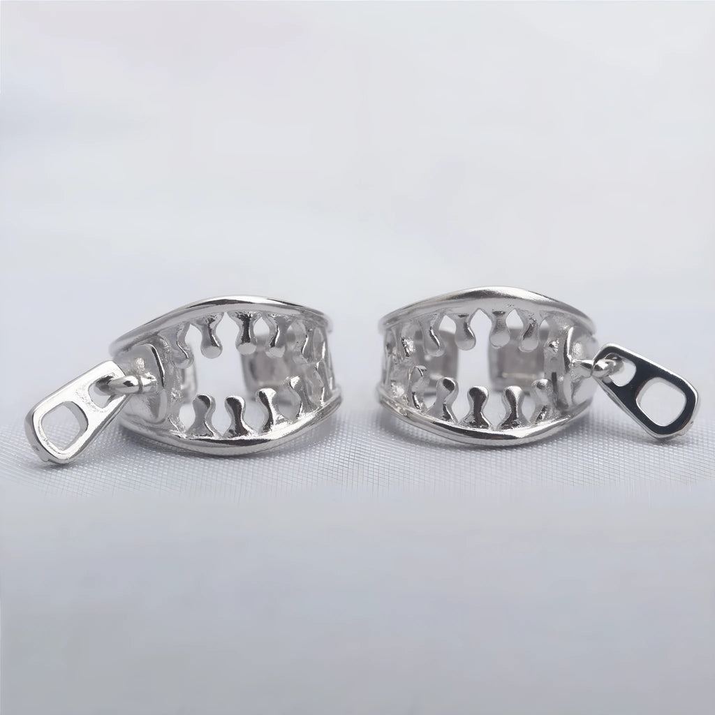 Copper geometric ear bone clip with linear patterns and zipper fastening in ES862 colour