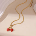 Stainless steel strawberry fruit necklace pendant in white gradient or red colour options