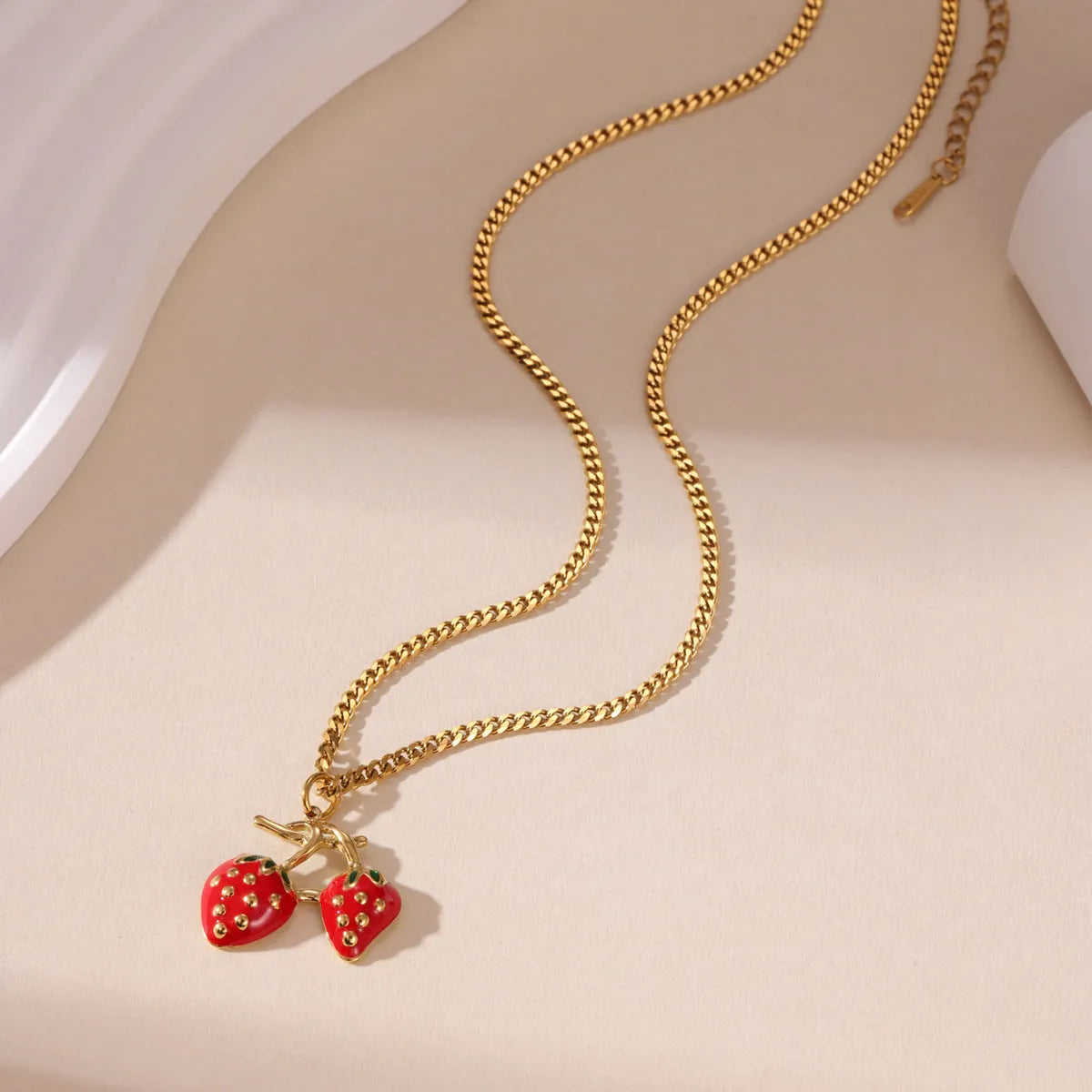 Stainless steel strawberry fruit necklace pendant in white gradient or red colour options