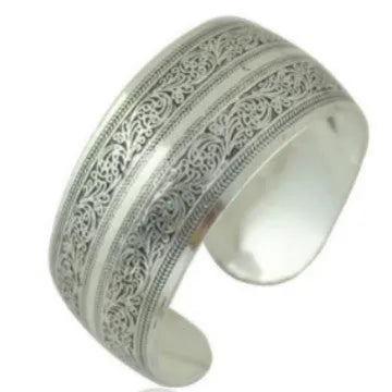 Ethnic style carved open Miao silver bracelet with Roman shape design in alloy