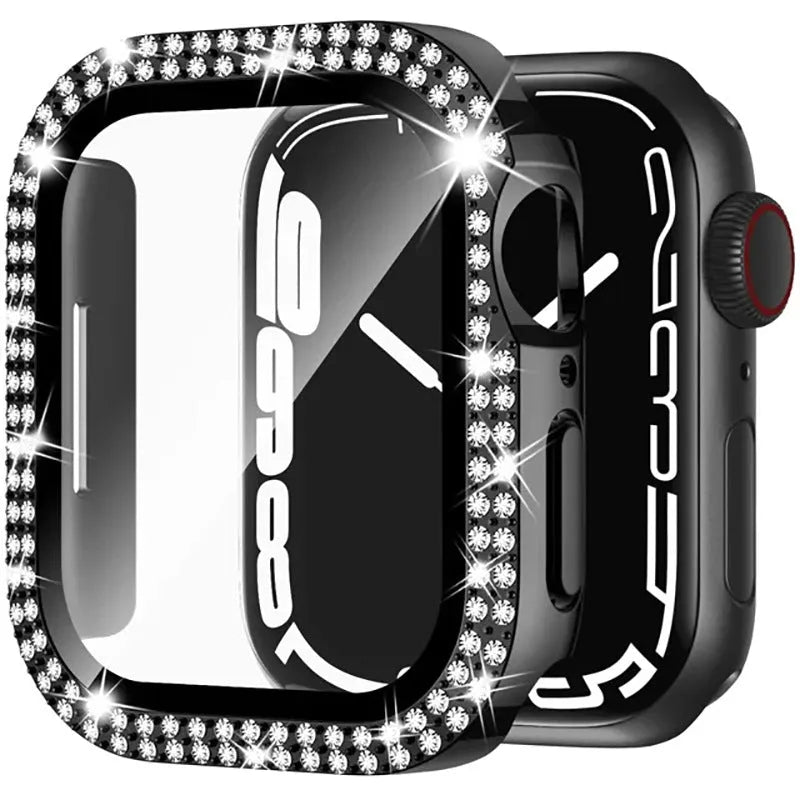 Apple Watch case with double diamond glass screen protection in multiple colour options