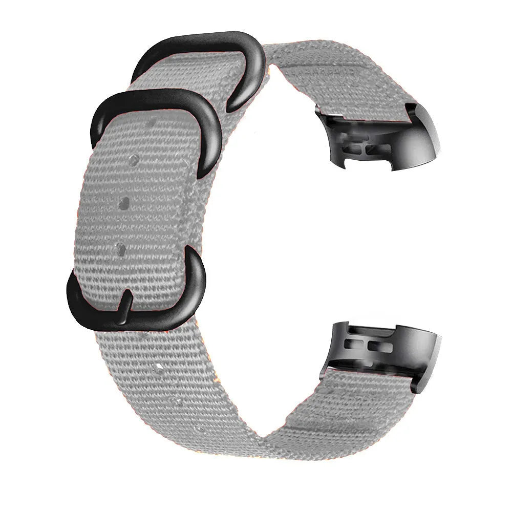 Fitbit Charge nylon watch strap with three-ring metal buckle shown in Army Green colour