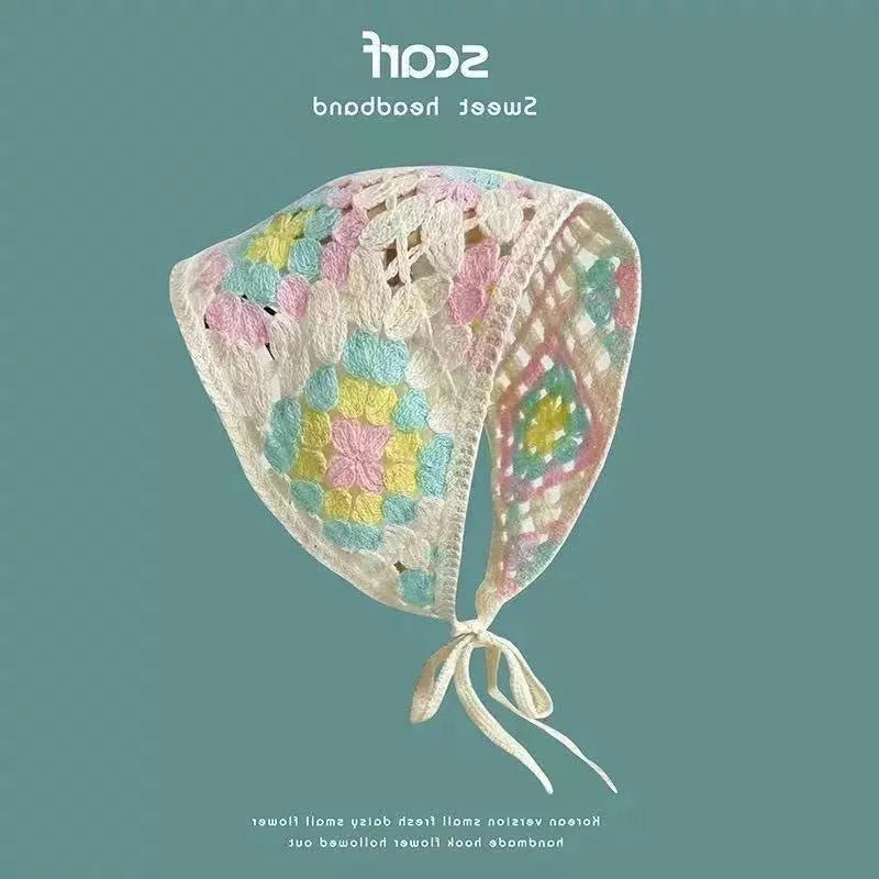 Cotton French retro triangle headscarf with floral pattern in multiple colour options