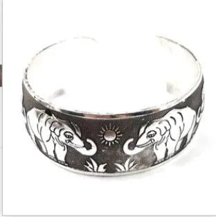Ethnic style carved open Miao silver bracelet with Roman shape design in alloy