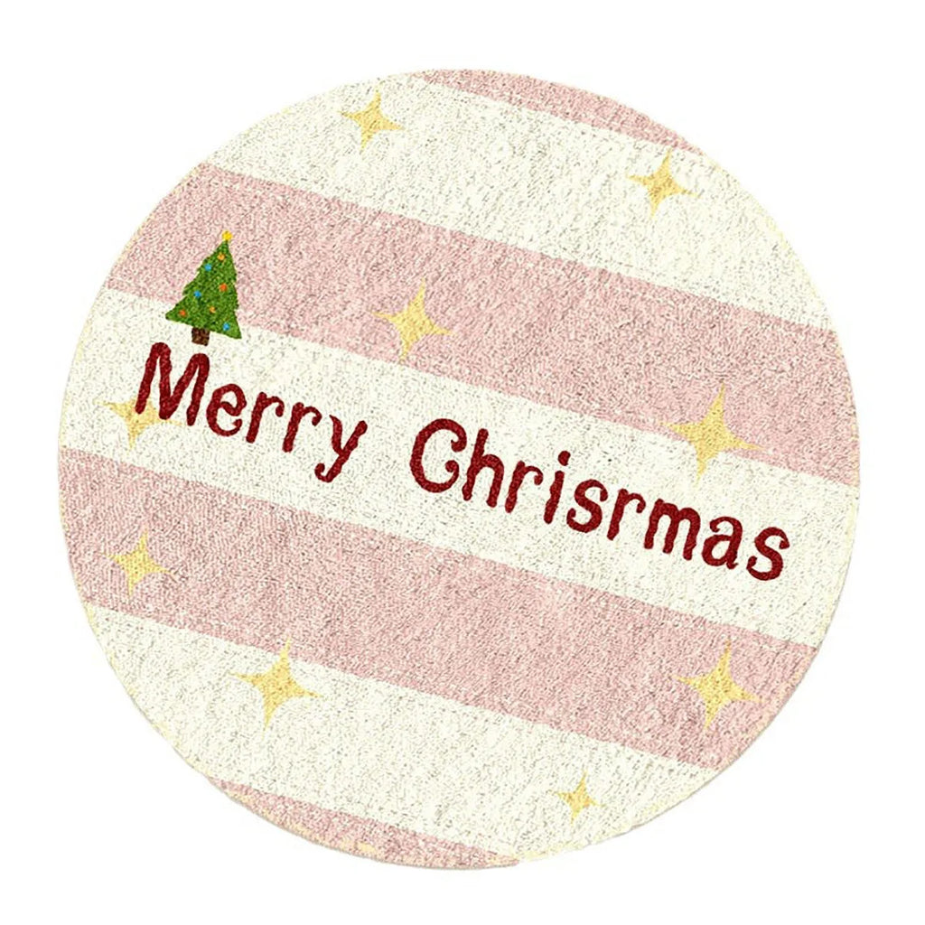 Round alien-shaped Christmas carpet in imitation cashmere, showing one of six festive colour designs.