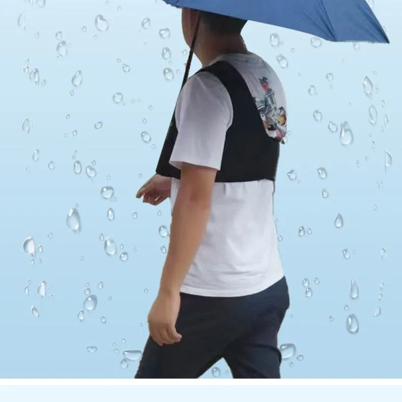 Black portable umbrella holder with shoulder strap showing diving cloth construction and adjustable fit