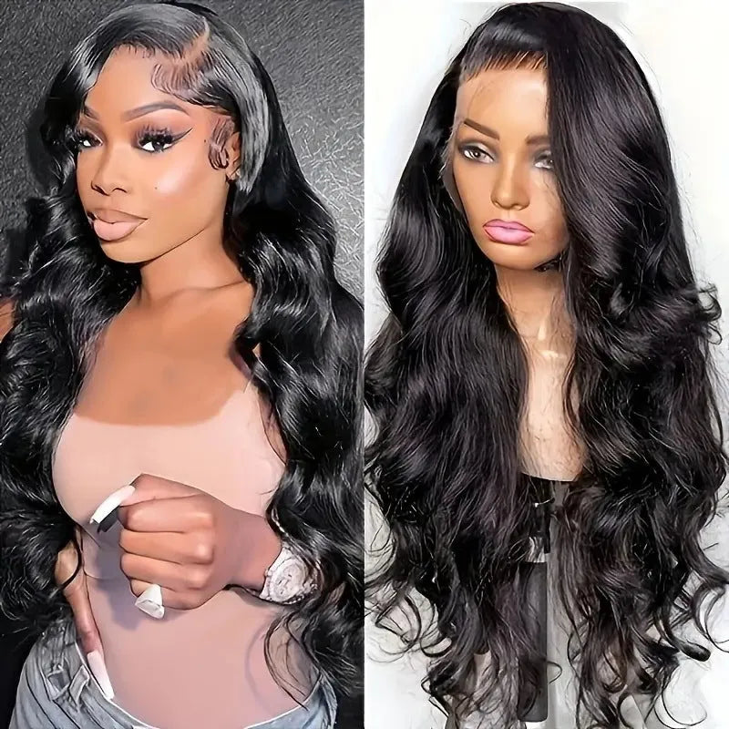 Black big wave ladies wig with lace front in chemical fibre material on display