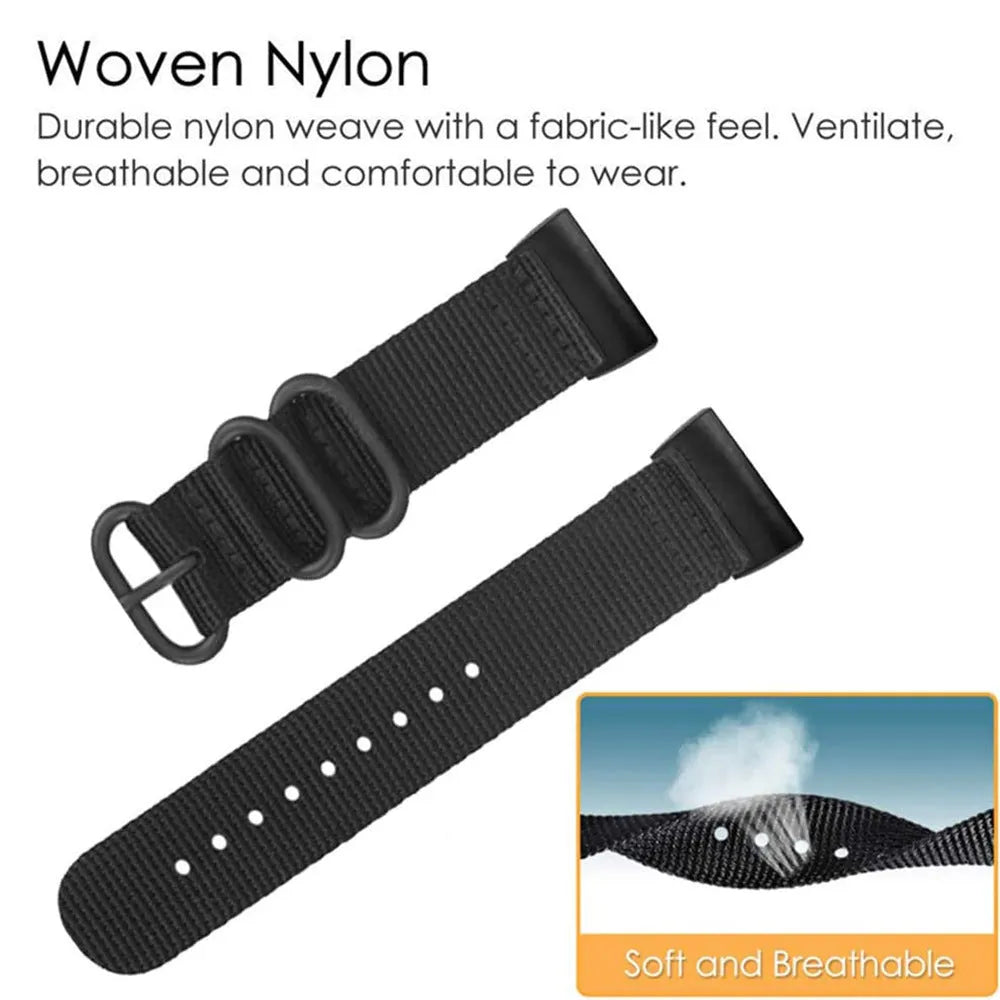 Fitbit Charge nylon watch strap with three-ring metal buckle shown in Army Green colour