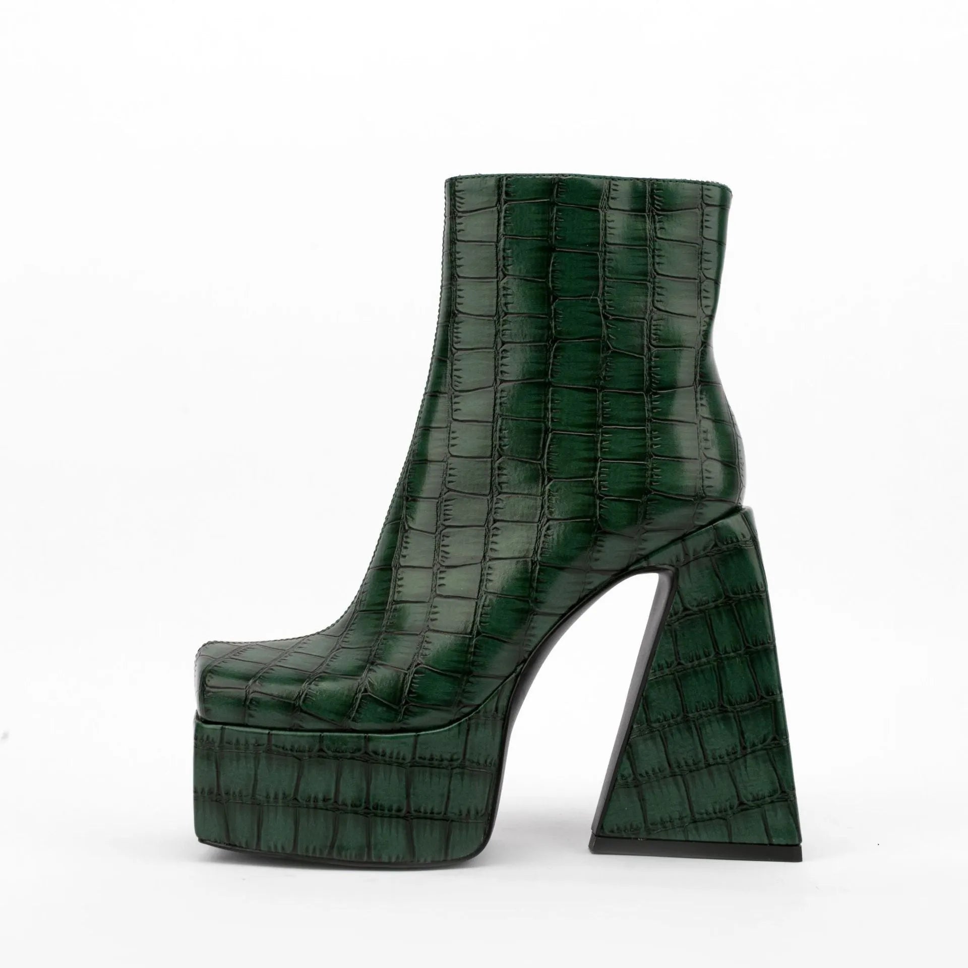 Women's artificial PU ankle boots with a high heel, shown in beige colour.