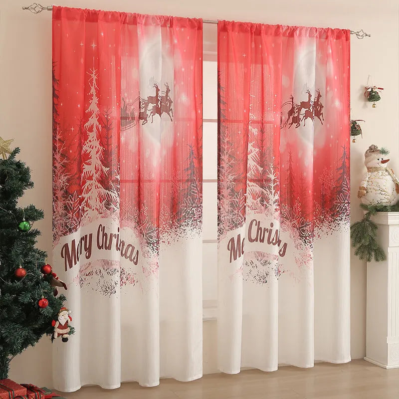 Printed polyester Christmas curtain with red plaid design showing semi-sunshade light filtering