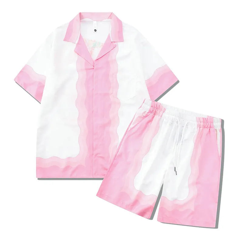 Men's plaid shirt and trouser casual outfit in polyester fabric with European-American styling