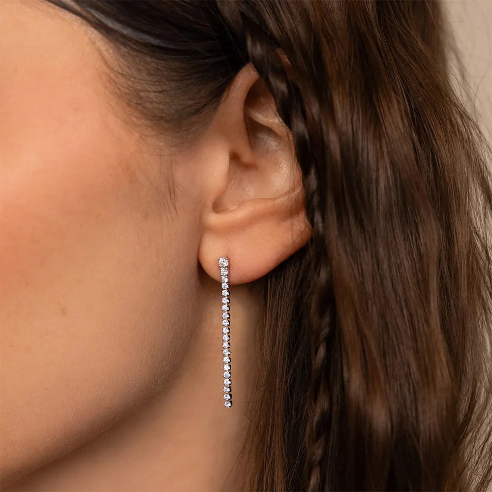 Geometric zircon earrings with stainless steel construction in gold and steel colour options