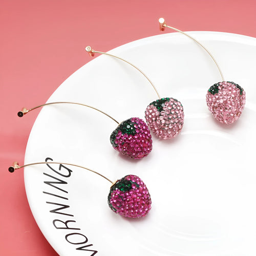 Red zinc alloy strawberry earrings with geometric spot drill design for women.