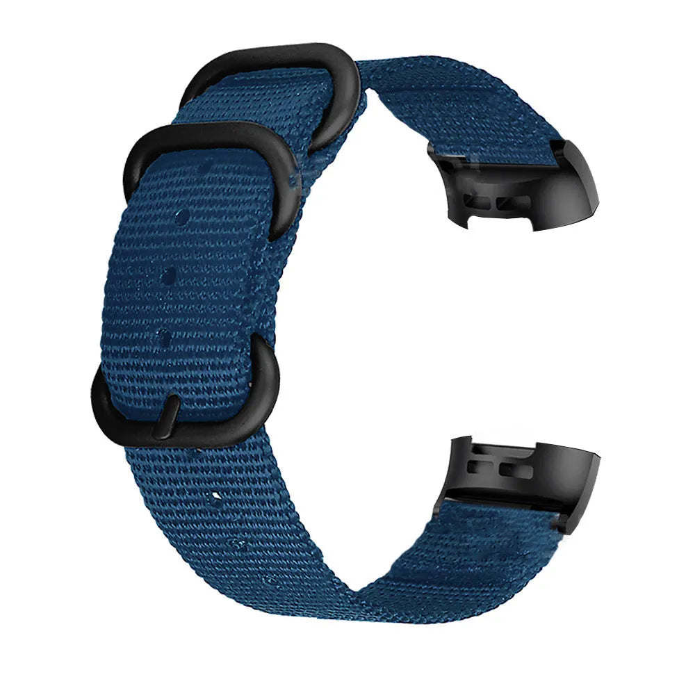 Fitbit Charge nylon watch strap with three-ring metal buckle shown in Army Green colour