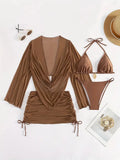 Women's black lace-up back two-piece swimsuit bikini set on mannequin
