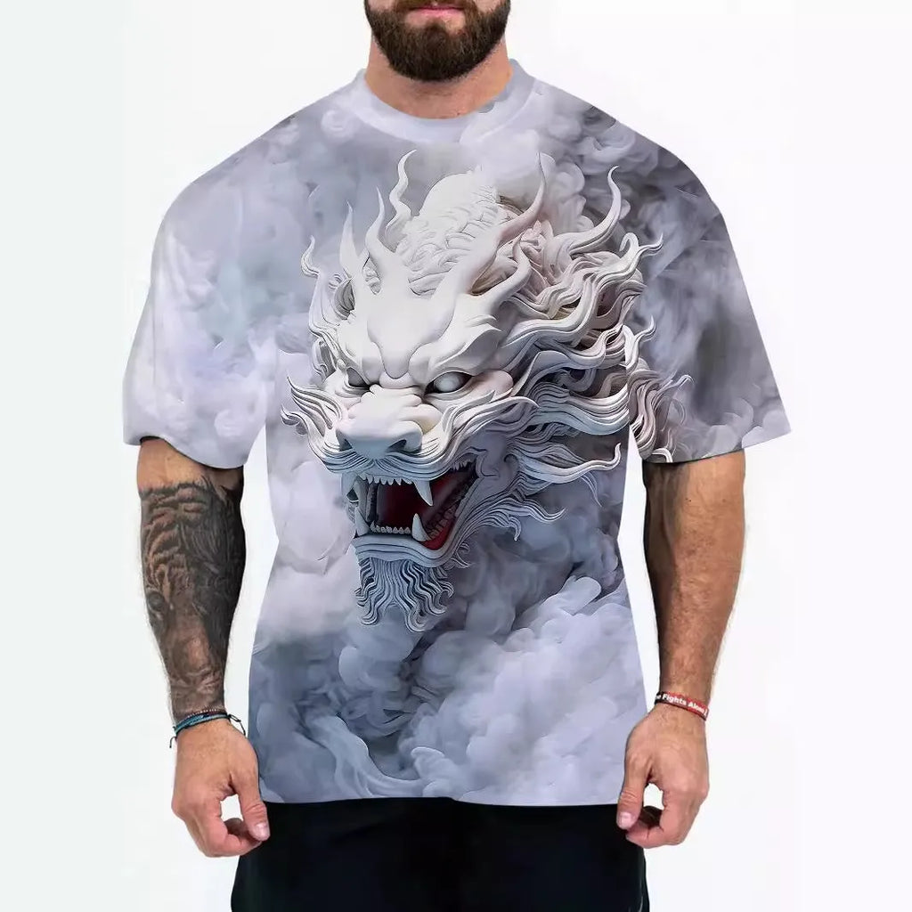 Men's loose-fitting t-shirt with coloured letters or eagle head graphic designs