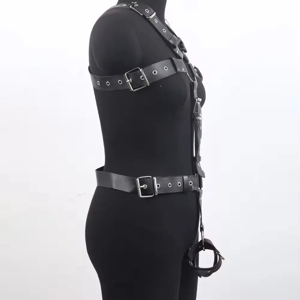 Black PU imitation leather shapewear belt with pin buckle on mannequin
