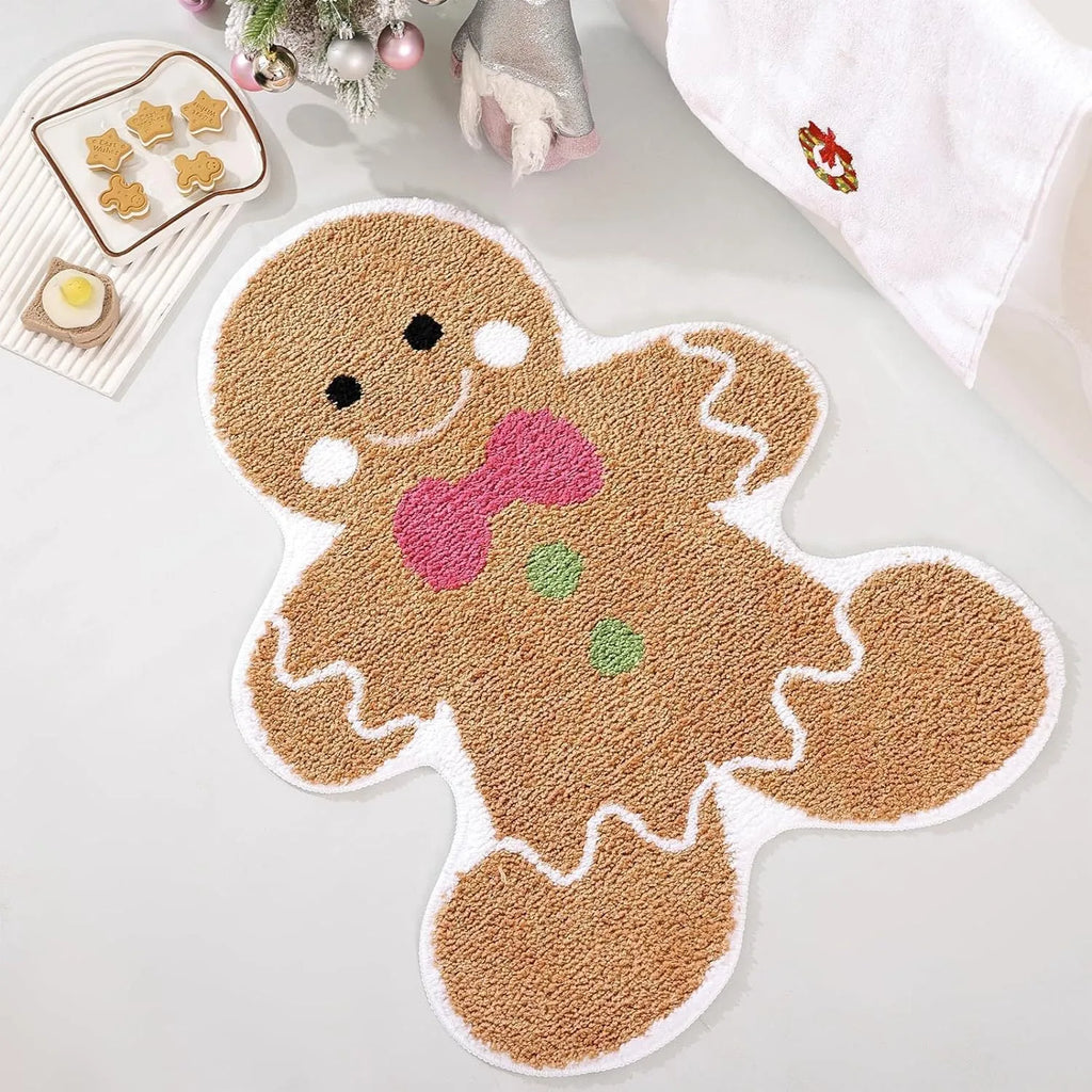 Square Christmas-themed hallway mat with non-slip backing on a wooden floor.