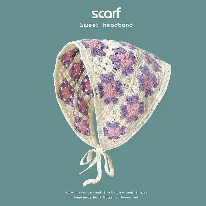 Cotton French retro triangle headscarf with floral pattern in multiple colour options