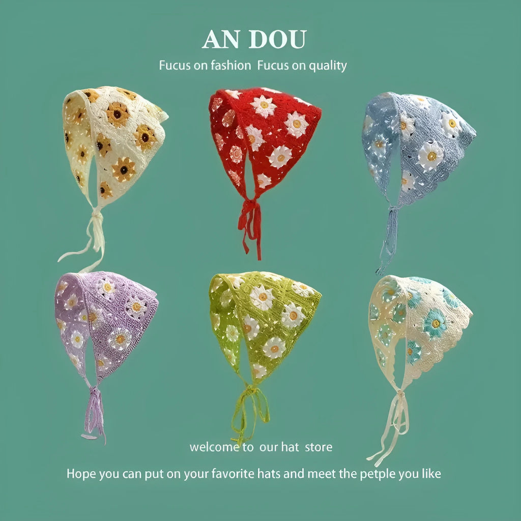 Cotton French retro triangle headscarf with floral pattern in multiple colour options