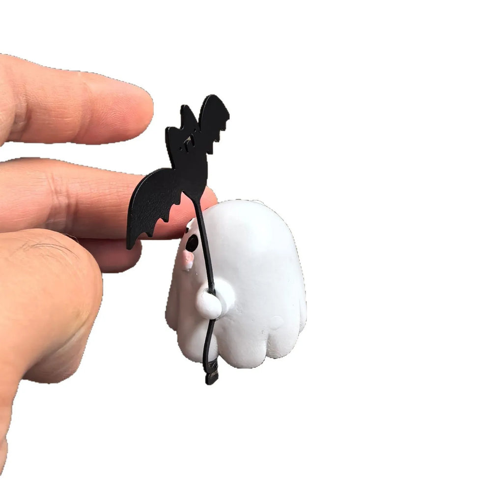 Mini resin ghost walking dog statue holding a bat, Halloween decoration