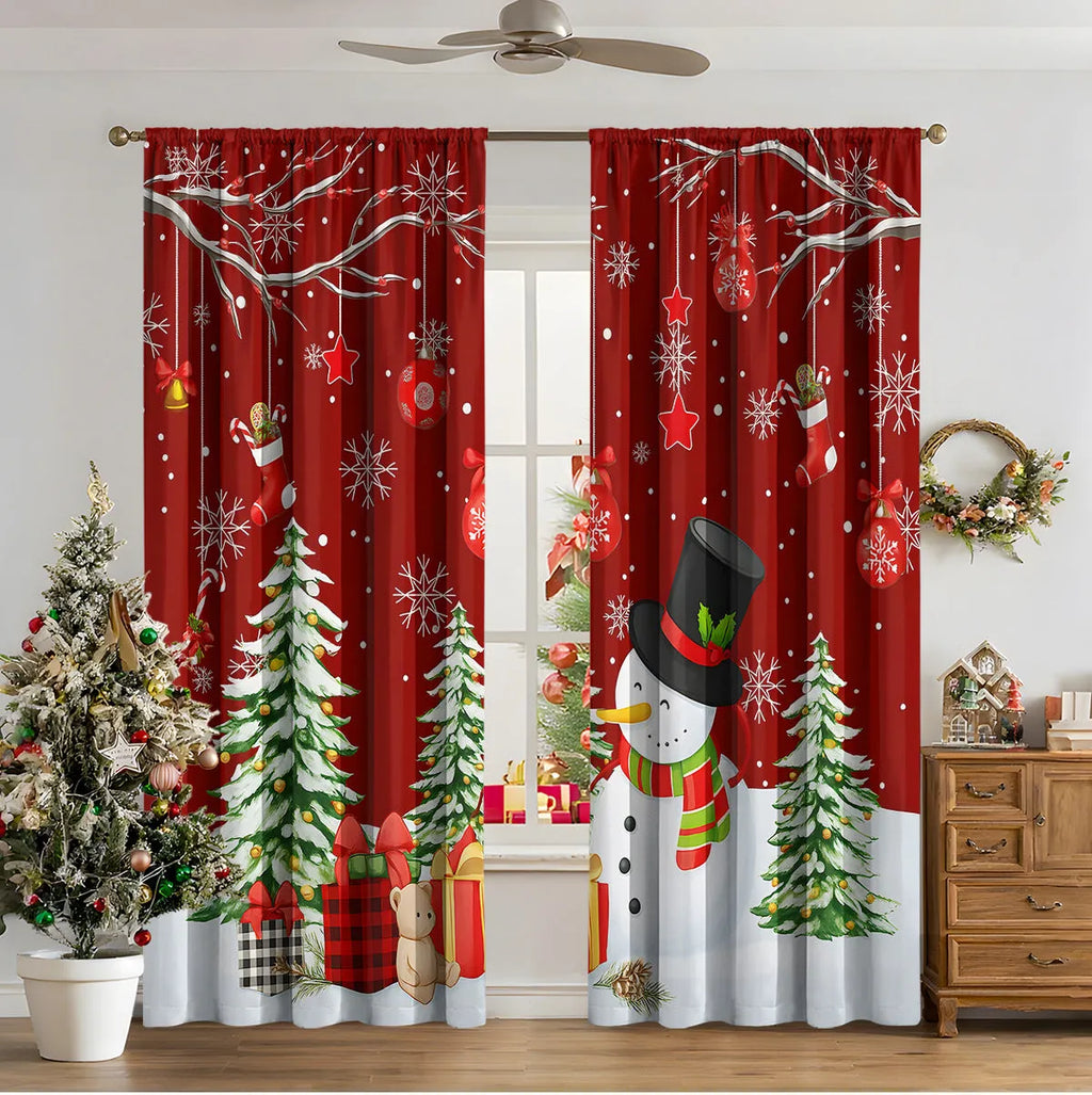 3D digitally printed Christmas curtains in polyester with festive patterns, showing high sunshade function