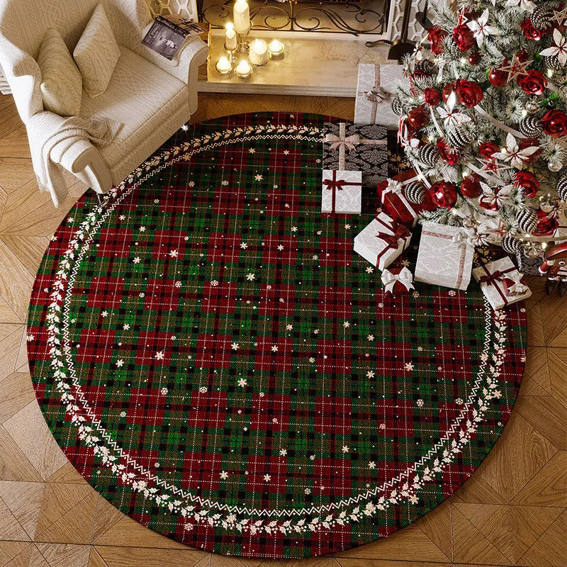 Round red Christmas festive carpet with non-slip backing on living room floor