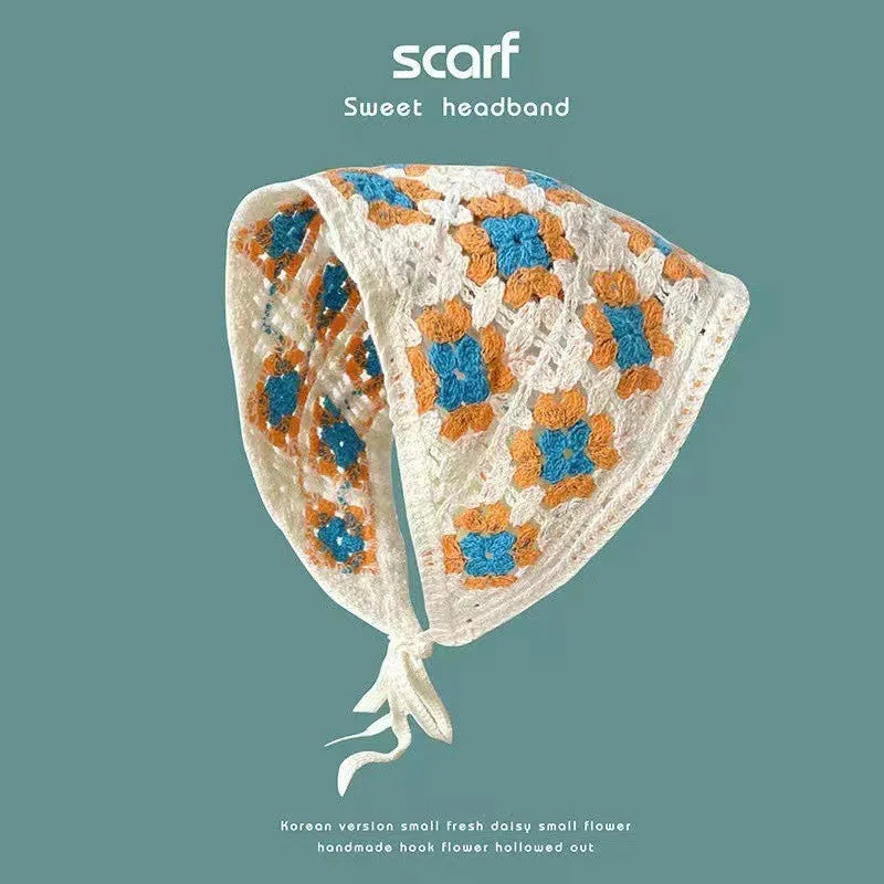 Cotton French retro triangle headscarf with floral pattern in multiple colour options