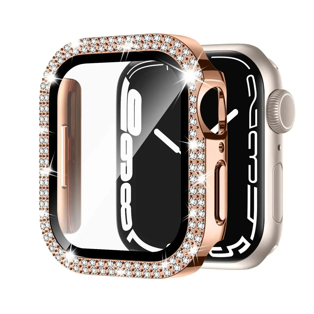 Apple Watch case with double diamond glass screen protection in multiple colour options