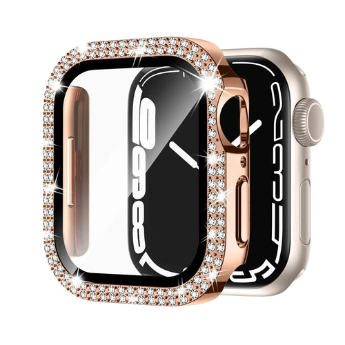 Apple Watch case with double diamond glass screen protection in multiple colour options