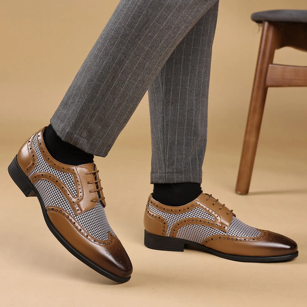 Men's casual plaid shoes with a square toe and lace-up front, in multiple colours.