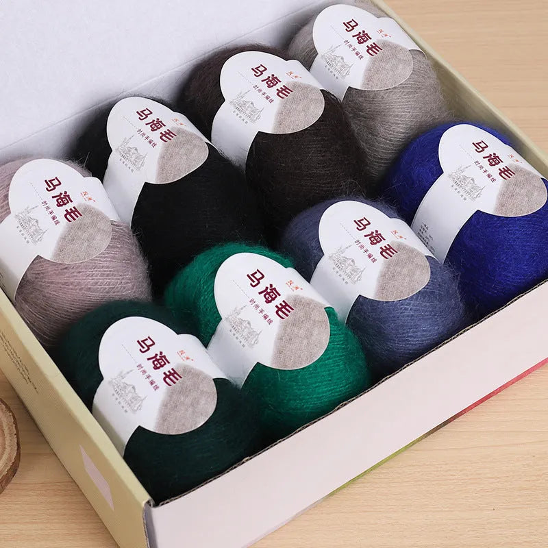 Mohair wool ball for DIY scarf knitting with Inverness thread technique in selected colour
