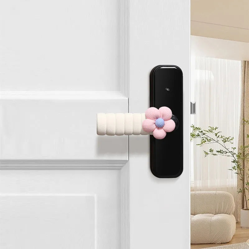 Round floral patterned door handle protective cover in soft PEVA material.