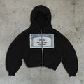 Men's and women's cute hoodie zip jacket with letter pattern in black, grey, or pink colours