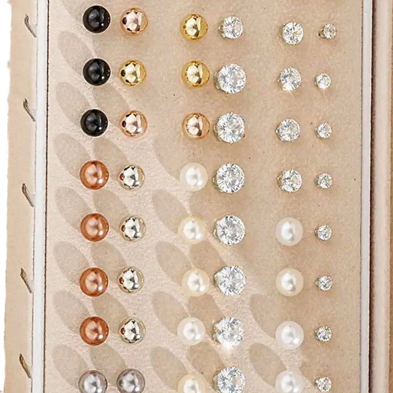 108 geometric pearl earrings assortment showing gold and yellow electroplated colours on alloy construction