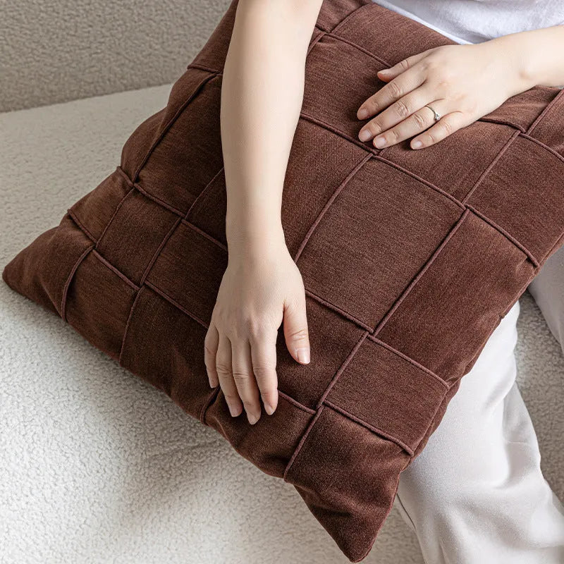 Chenille woven 50x50cm square cushion in beige colour with textured surface