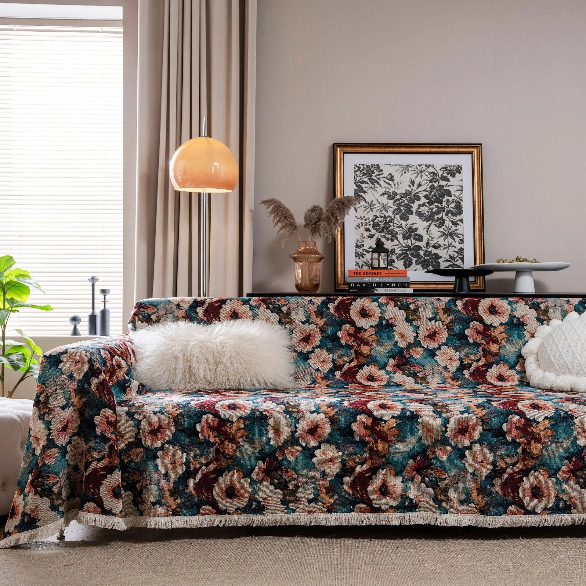 American country style jacquard patterned sofa cover in a polyester cotton fabric.