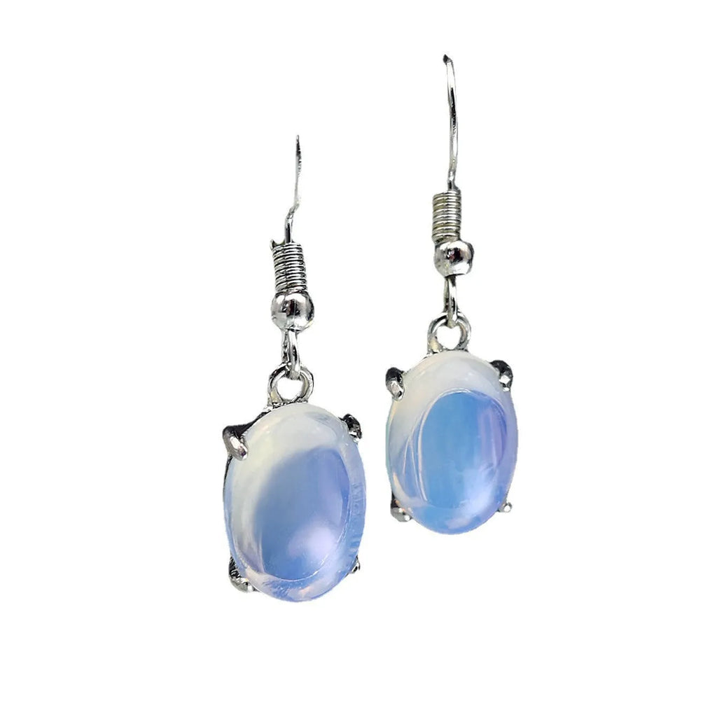 Opal earrings with cross pendant in moonlight white colour, retro moonstone style with drop shape