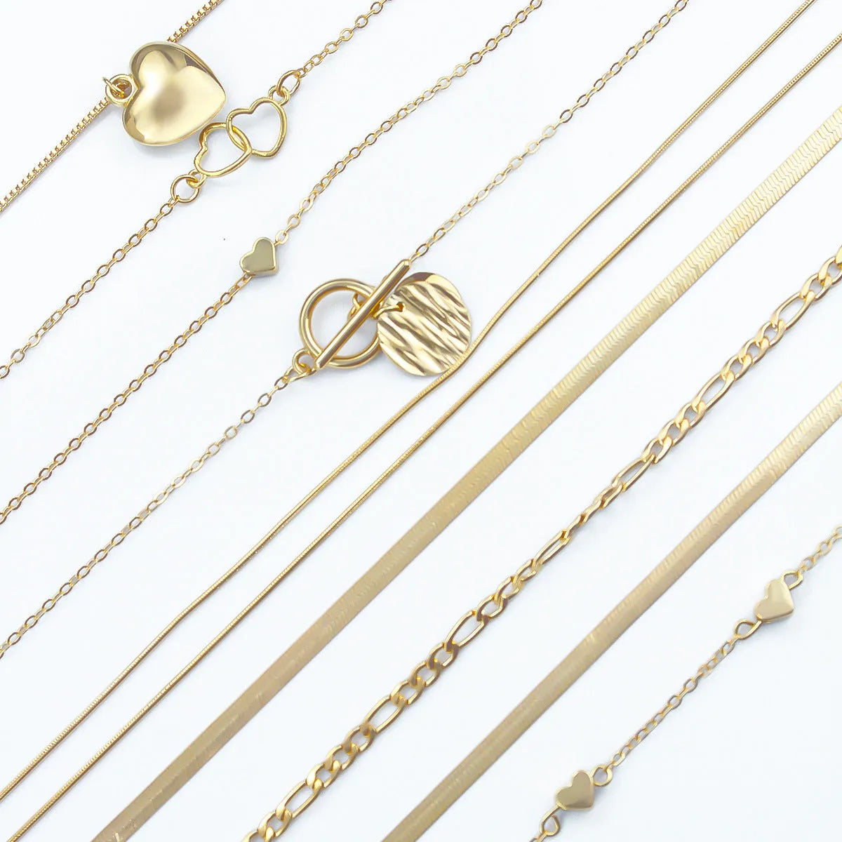 Gold electroplated women's necklace set with snake bones chain and adjustable length jewellery
