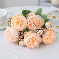 Silk artificial peony flower bouquet in five colour options including champagne, pink, purple, sand red and white