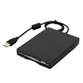 External USB 3.5-inch floppy disk drive in black colour with front slot and rear USB connector