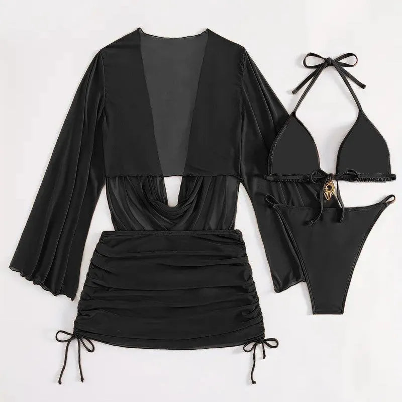 Women's black lace-up back two-piece swimsuit bikini set on mannequin