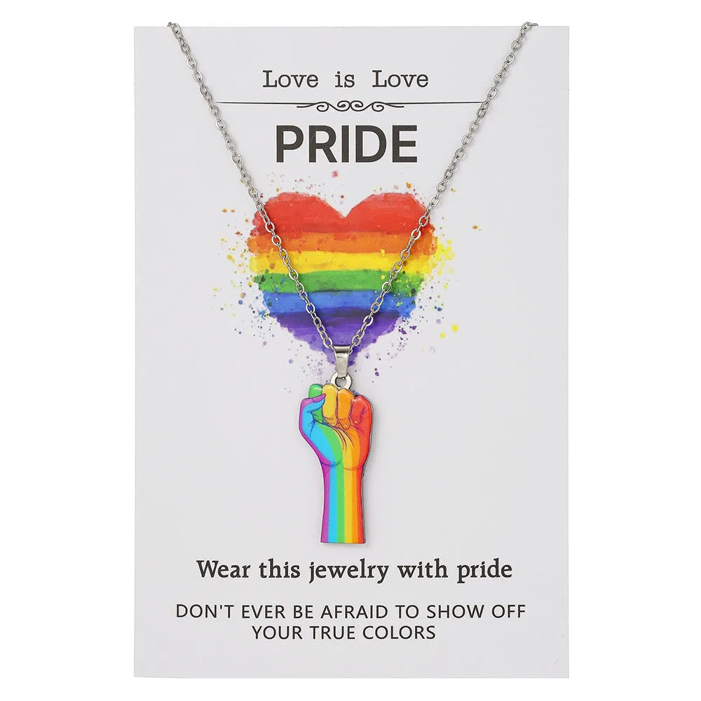 Stainless steel necklace and bracelet set with inspirational colour printing in regular chain style