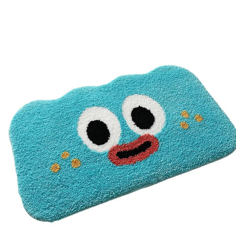 Soft cartoon big eye clouds pattern bathroom mat in green, blue, pink, black, or white.