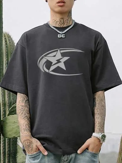 Men's pure cotton short sleeve T-shirt in Japanese retro style, solid colour pattern