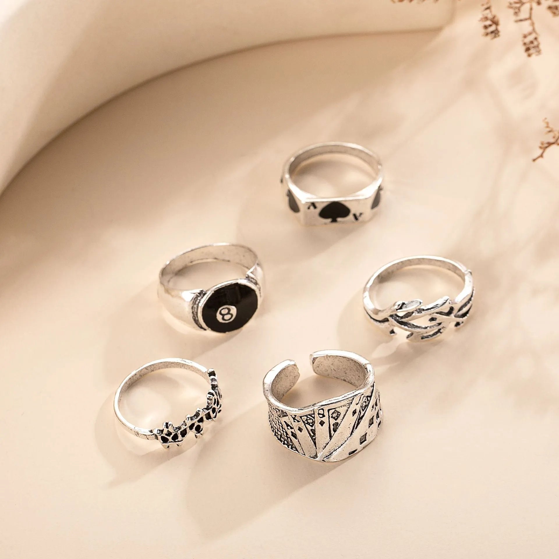 Black alloy ring with poker spade card design, adjustable personality jewellery