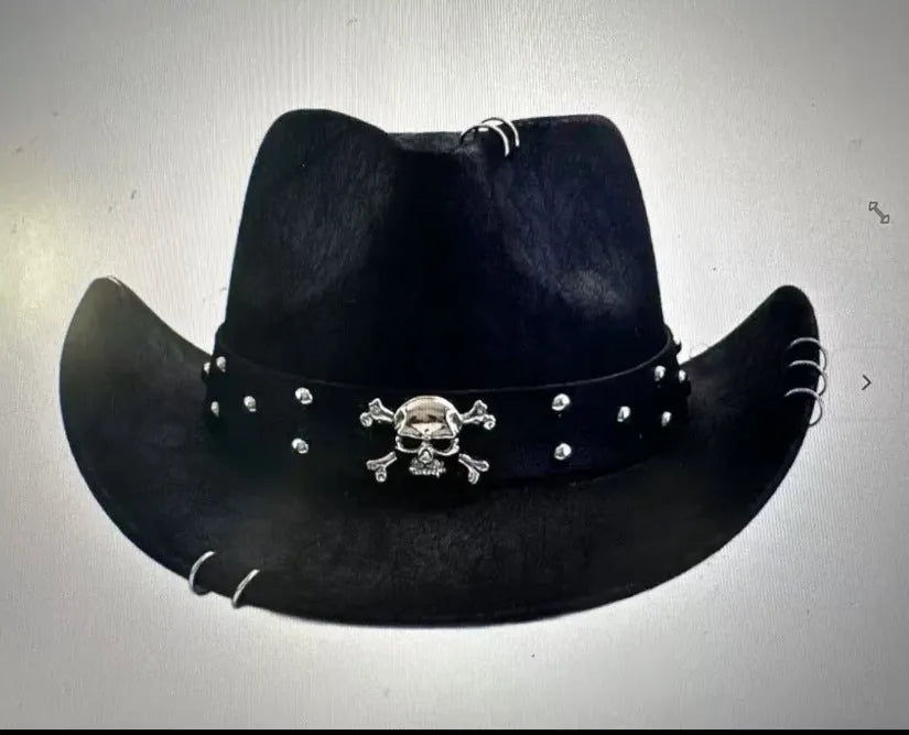 Brown leather velvet Western cowboy hat with a curved edge brim and conical crown.