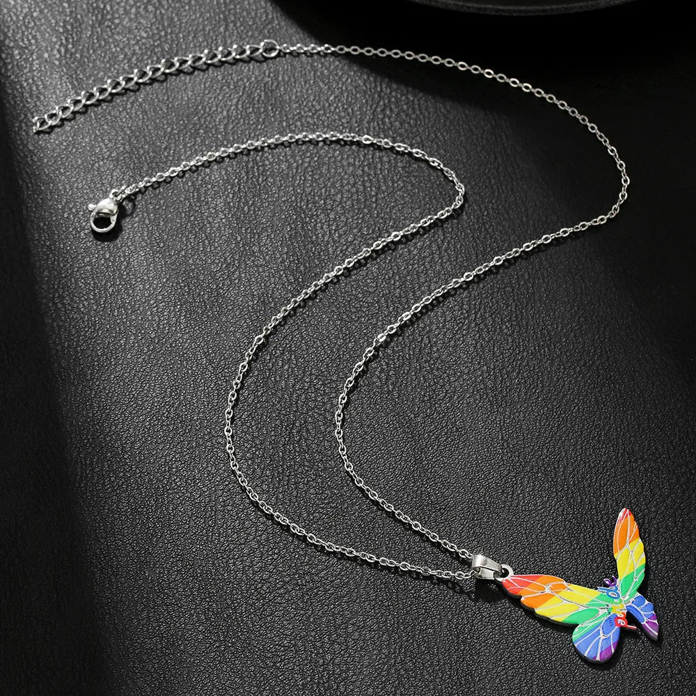 Stainless steel necklace and bracelet set with inspirational colour printing in regular chain style